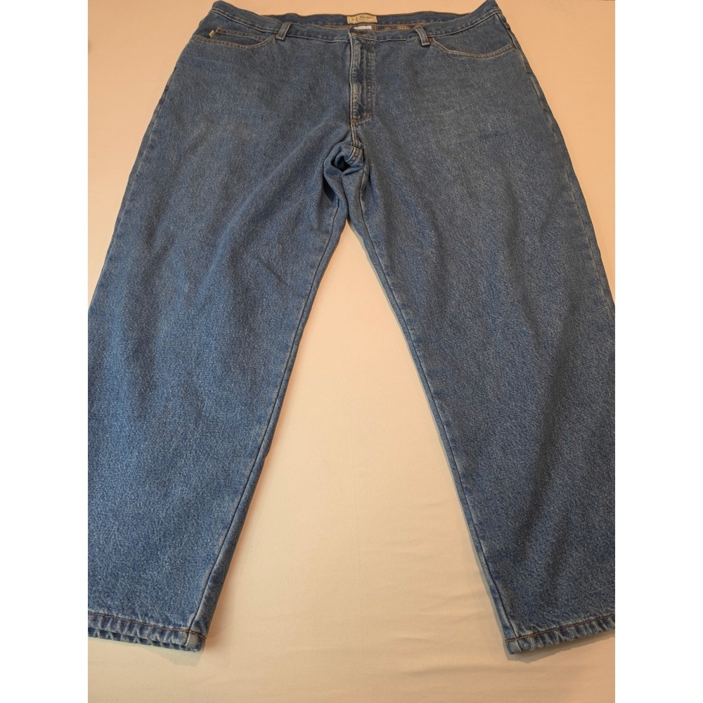 LL Bean Flannel Lined Jeans Mens 44x29 Relaxed Fit Blue Denim Plaid 139426